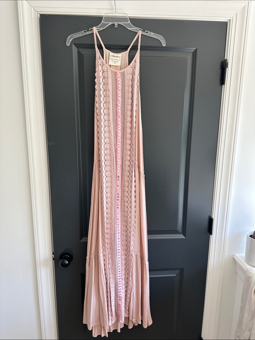 Light Pink Crochet-Front Maxi Dress